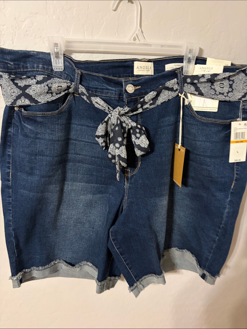 Angels Navy Blue Denim Shorts with Bandana Waist Tie